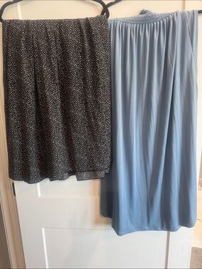 Women's Midi Skirts — Black Dot Print & Light Blue